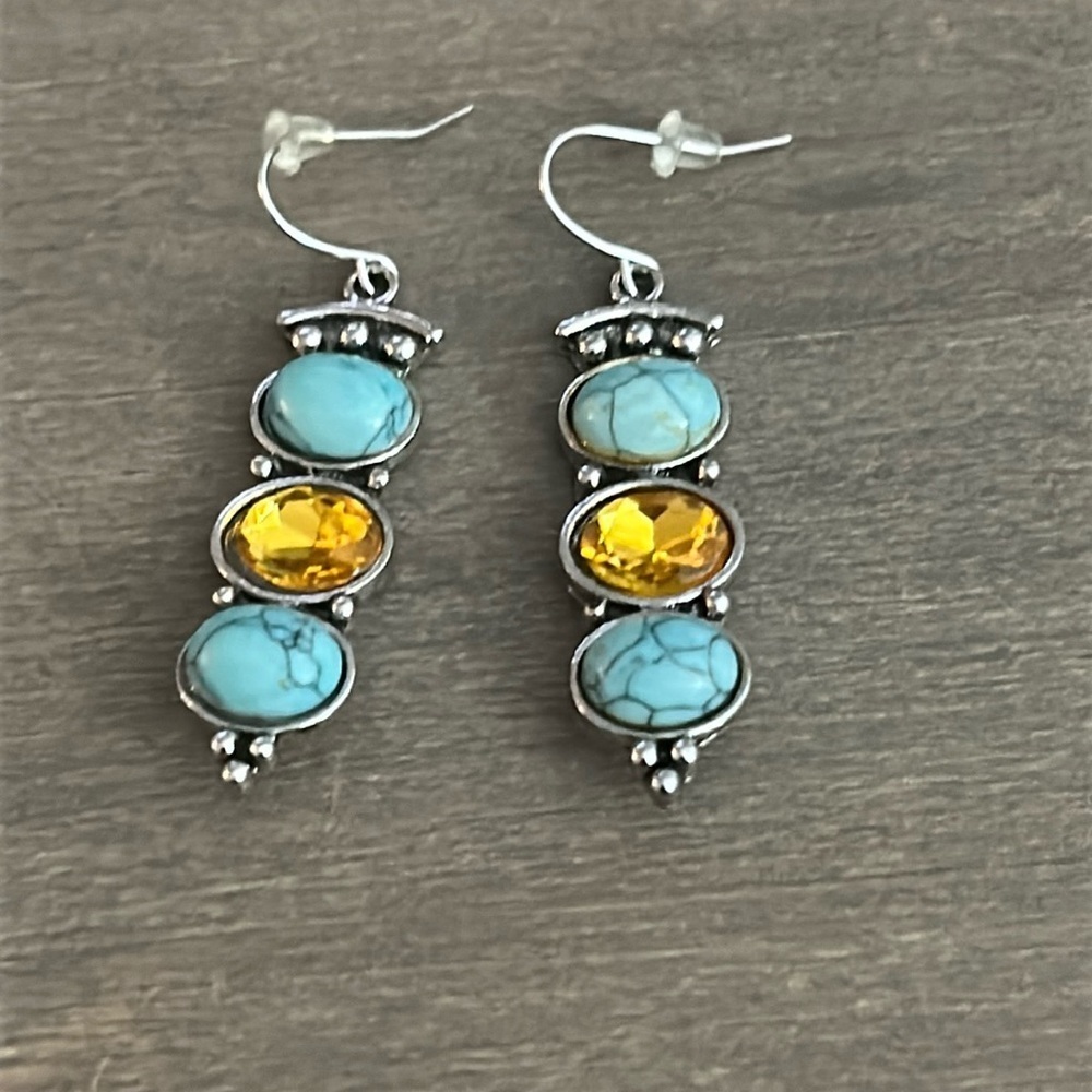 Turquoise Dangle Earrings NWOT - Picture 2 of 3